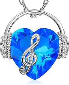 GELVTIC Necklaces for Women Birthstone Earrings Crystal Music Note Necklace Heart Ring CZ Jewelry Set Valentine Birthday Gift for Her Mom Wife (NL72-Mar.-White Gold Light Blue)