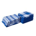 Encasa XO Kitchen Dish Towels Set | Blue | Waffle Weave and Flat Hand Tea Towel | 70x45 cm | Quick Drying Reusable Cotton Washcloths | Multipurpose Lightweight Dishcloths Set of 12