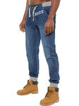 Kruze Designer Mens Cuffed Jeans Elasticated Waist Jogger Style Denim Pants (UK, Waist & Inseam, 34, 32, Mid Stonewash)