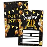 Buildinest Surprise 70th Birthday Party Invitations With Envelopes (20-Pack) | 4"x6" Black and Gold Birthday Invitation Cards | Fill-In Style Confetti Streamers Party Invitations