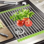 Gyanadh� Kitchen Large Multipurpose Roll Up Dish Drying Rack Stainless Steel Silicone Colander Foldable Drainer Rack Over The Sink Rollable, Foldable Easy to Store (460mm(L) x 465mm(W) Black)