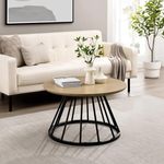 Hamdan Collection Wooden & Metal Coffee Table - End & Sofa Side Tea Table,Centre Table with Solid Finish Space Saving Portable Furniture for Living Room,Bed Room-Black Natural