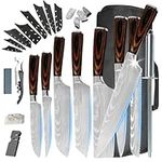 Professional Chef Knife Set, 8 Pieces High Carbon Stainless Steel MasterChef Knives with Knife Sharpening Rod Roll Bag and More Kitchen Gadgets, Ultra Sharp Kitchen Knives Set