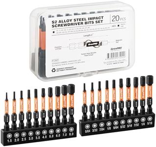 GRENPRO Impact Hex Head Allen Wrench Drill Bit Set 20pcs (Metric&SAE), 1/4" Impact Hex Shank S2 Steel Hex Bit Set, Allen Key Drill Screwdriver Bit Set With Magnetism&2” Long With Storage Box.