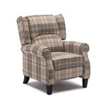 More4Homes - Eaton Pushback Recliner Armchair - Recliner Sofa Chair for Living Room & Bedroom - Wing Back Recliner - Check Fabric, Beige