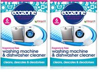Ecozone Washing Machine & Dishwasher Cleaner Tablets, 2-in-1 Treatment Kit Cleans, De-scales & De-odorises, Fragrance Free, Plastic Free, Natural Vegan Friendly Plant-Based Cleaning (Pack of 12)