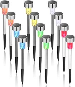 GIGALUMI 12Pack 6Color Solar Garden Lights/Path Lights Stainless Steel Led Pathway Landscape Lighting for Patio Yard