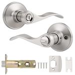 Probrico Internal Door Handle with Lock, Privacy Bathroom Door Lock with Thumb Turn Inside (No Keys), Bedroom Door Lever Lock, Brushed Nickel Interior Lockset, 1 Pack