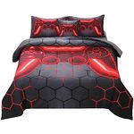 JQinHome Twin Gamer Comforter Set for Boys Girls Kids,6 Piece Bed in A Bag 3D Video Game Bedding -All Season Soft Microfiber Down Alternative Comforter Gamer Bedding Sets with Sheets （Red）