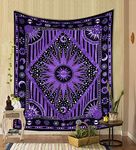 THE ART BOX Burning Sun Tapestry Tie Dye Celestial Poster Aesthetic Bedroom Tapestrys Moon Star Tarot Cotton Wall Hanging Boho Hippie Dorm Decor Beach Coverlet Curtain Blanket - Purple 90"X108"