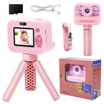 Kids Camera with Tripod, 1080P HD Video Camera for Kids, Children Digital Selfie Camera with 32GB SD Card with Stand, Blu-ray Eye Protection Screen, Birthday for 3-12 Year Old Girls and Boys (Pink)