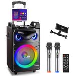 Moukey Karaoke Machine, Wood Pattern 10" Woofer Portable PA System, Bluetooth Speaker with 2 Wireless Microphones, Tablet Holder & Party Lights, Echo/Treble/Bass Adjustment Support REC/AUX/USB/TF