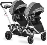 Dream On Me Track Tandem Double Umbrella Stroller in Black & White, Lightweight Double Stroller for Infant and Toddler, Multi-Position Reversible & Reclining Seats, Large Storage Basket and Canopy