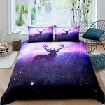 Homewish Starry Purple Background Duvet Cover Set Elk Silhouette Bedding Set for Kids Teens Comforter Cover (No Comforter) Microfiber Bedspread (1 Duvet Cover + 2 Pillow Cases) King Size