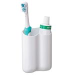 InterDesign AFFIXX, Peel and Stick Strong Self-Adhesive Toothbrush Holder & Cosmetic, Office, Desk, Locker Organizer - 2 Compartments, White