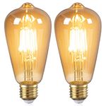 DiCUNO E26 Edison LED Bulb, Vintage Light Bulb 60 Watt Incandescent Equivalent, 2200K Amber Warm, ST64 6W E26 Medium Base Filament Bulb Non-Dimmable, Antique Industrial Style Lighting, 2 Pack