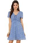 Allegra K Women's Floral Ruffle Dresses Short Sleeve Summer Dress Large Blue