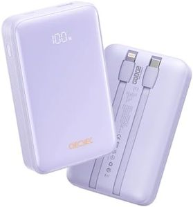 Qecvec Power Bank,Portable Charger 20000mAh with 2 Built-in Cables, 22.5w Fast Charging Battery Pack, LED Display Backup Battery, Travel Battery Pack for iPad, iPhone Samsung and More (Purple)