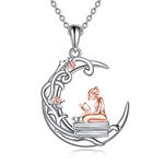 YFN 925 Sterling Silver Book Lover Necklace Reading Pendant for Women Graduation Gift Jewelry for Student Friends Classmate, Sterling Silver, no information