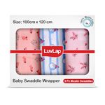 LuvLap 100% Cotton Muslin Baby Swaddle Set, Pack of 3, Size-120cm x 100cm (47"x39"), Penguin Rabbit Print, 0-18 Month+, Printed Mulmal Muslin Swaddle Wrap for New Born Baby, Baby Towel