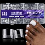 AddFavor Toe Nail Tips, 600pcs Soft Gel X Nail Tips Toenails Clear Fake Nails Square Acrylic False Nail Tips 12 Sizes for Toe Nails Extension