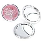 Beejoy Compact Quicksand Makeup Mirror, Mini Portable Double Sided Metal Folding Mirror Small Pink Female Travel Pocket Handbag Mirror for Mum Girl Student Birthday Gift Round