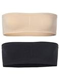 Popular Girl's Bandeau Bra with Removable Padding - Strapless Tube Bra for Girls and Teens, Seamless, 2 Pack - Black and Nude, 10-12