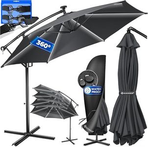KESSER® Alu Ampelschirm LED Solar Ø350cm Inkl. Abdeckung Fernbedienung Kurbelvorrichtung Kurbelschirm mit Ständer 360° Funktion UV-Schutz Aluminium Wasserabweisend Garten-Schirm Marktschirm Anthrazit