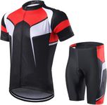 THE WHITE SHOP Men's Cycling Jersey Set Bicycle Short Sleeve Set Quick-Dry Breathable Shirt with 3D Cushion Shorts Padded/1/L