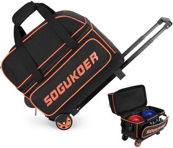 SOGUKOER 2 Ball Bowling Bag with Wheels, Lightweight Trolley Double Ball Bowling with Large Separate Shoe Compartment and Oversized Accessory Pocket, Retractable Handle Extends To 39.5"