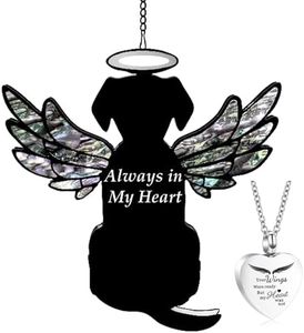 RJCMJDEU Pet Memorial Gifts for Dog Lovers, Window Hangings Ornament Angel Wings Dog, Dog Suncatcher Loss of Dog Sympathy Gift, Cremation Jewelry Heart Urn Necklace for Ashes for Women Men (Black)