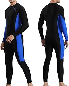 OMGear Thin Wetsuits for Men Dive Skins Full Swimwear Spandex Second Skin Long Sleeve Rash Guard UV Protection Suit for Swimming Kayaking Surfing Snorkeling Bodyboarding(Blue,XL)