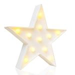 Novelty Place LED Star Marquee Sign Night Lights, Warm White LED Lamp - Living Room, Bedroom Table & Wall Christmas Decoration for Kids & Adults - Battery Powered 10 Inches High