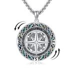 HUKKUN Fidget Compass Necklace Sterling Silver Abalone Shell Anxiety Compass Necklace Graduation Jewelry Gift for Men