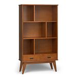 Simpli Home Draper Mid Century Wide Bookcase and Storage Unit, Teak Brown