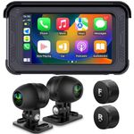 ydi Waterproof Motorcycle Dash Cam with Wireless CarPlay & Android Auto, 5'' IPS Touch Screen, Front and Rear Camera HD 1080P, TPMS, Bluetooth, Wi-Fi, GPS, Max up to 256GB