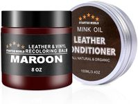 Leather Recoloring Balm with Mink Oil Leather Conditioner, Leather Repair Kit for Couches, Maroon Leather Dye for Furniture, Car Seat, Sofa, Shoes, Vinyl