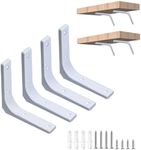 Cimeton 4Pcs 4Inch White Wall Shelf Bracket, Heavy Duty L Shelf Brackets Shelf Support Angle Brackets L Bracket Decorative Shelf Brackets with Screws for Shelves, Wall and Wood