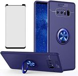 Asuwish Phone Case for Samsung Galaxy Note 8 with Tempered Glass Screen Protector Cover and Cell Accessories Magnetic Ring Holder Kickstand Protective Slim Silicone Note8 Not S8 Gaxaly Women Men Blue