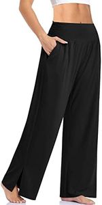 UEU Womens Wide Leg Yoga Pants High Waisted Adjustable Tie Knot Joggers Casual Loose Plus Size Lounge Sweatpants with Pockets, Black, Large