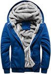 Flygo Men's Winter Sherpa Lined Hoodie Jacket Thermal Full Zip Hooded Fleece Sweatshirt (Blue, X-Large)