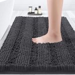 ACCUMTEK Striped Grey Bathroom Rug Mat 32"x20" Ultra Soft, Non Slip Chenille Bath Rugs, Absorbent Plush Shaggy Bath Mats for Bathroom, Bedroom, Kitchen, Shower, Tub,Dark Gray, Charcoal