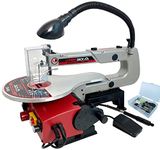 LUMBER JACK Variable Speed Scroll Saw with Flexi LED Light Flexi Shaft Foot Pedal Rotary Tool Included 16" 405mm Suitable for Pinned & Pinless Blades, Adjustable Worktop, 64pc Accessory kit