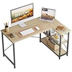 Bestier L Shaped Desk Small Corner Desk with Shelves 120CM Reversible Computer Desk Writing Table with Bookshelf for Home Office Small Space