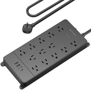 TROND Surge Protector Power Bar with 32W USB C & QC 3.0 Charger, 13 Widely Spaced Outlets 4 USB Ports, 5ft Flat Plug Extension Cord Power Strip, 4000J, ETL Listed, Wall Mount for Home Office Supplies