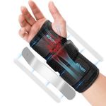 Sioven Carpal Tunnel Wrist Support Brace with 3 Straps Metal Splint Stabilizer - Carpal Tunnel Wrist Splint for Sprains, and Tendonitis (Black, Left Hand L/XL)