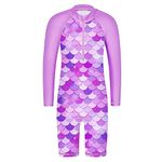 HUAANIUE Girls UPF 50+ UV One Piece Swimwear Kids Bodysuit Beachwear with Ziper Surfing Pink Swimming Children Bathing Costume 4-11 Years(PurpleScale,140/146)