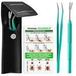 Home Sake Tick Remover Tool and Tweezer Set for Humans - Pets, Stainless Steel Cat and Dog Tick Removal Kit with Storage Pouch, Safe Tic Control Puller for Complete Removal of Big and Small Ticks