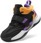 DREAM PAIRS Boys Girls Basketball Shoes Little Kid Big Kid Non-Slip Sport Athletic Sneakers Boys Comfortable Durable School Training Shoes Black/Gold/Purple Size 2 Little Kid SDBS2302K