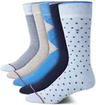Tommy Hilfiger Men's Dress Socks - 5 Pack Lightweight Patterned Comfort Crew Socks for Men - Mens Long Work Socks (Size 7-12), Size 7-12, Blue Dot